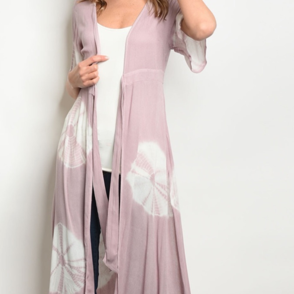 LAST 1 PRICE FIRM BOHO MAUVE tie dye kimono - Picture 2 of 3